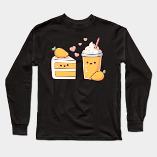 Kawaii Style Mango Milkshake and Mango Cake in Love | Cute Design for Couples Long Sleeve T-Shirt